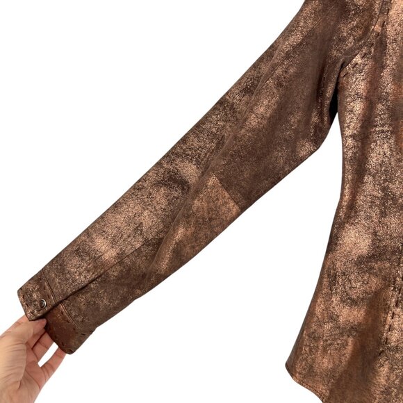 Roper Vintage Leather Jacket Brown Bronze Metallic Full Zip Size Small - Picture 6 of 16